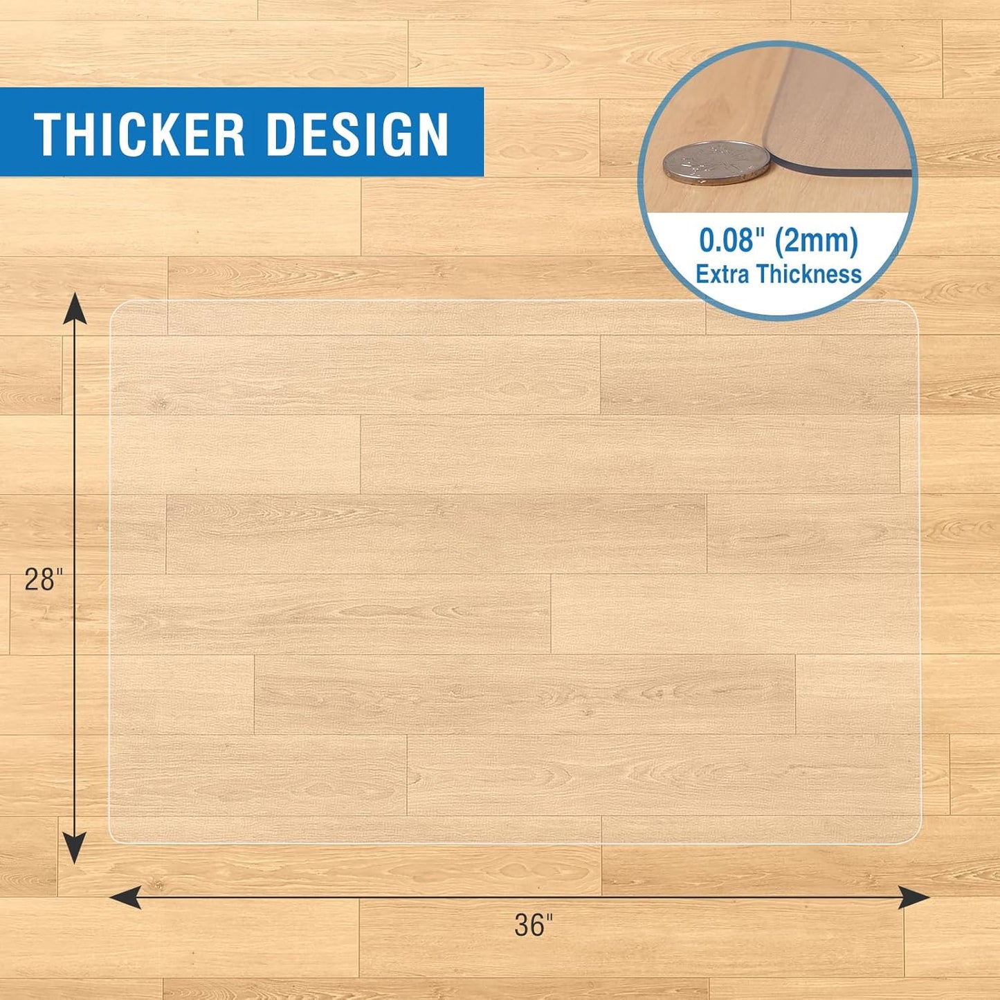 Clear Chair Mat, FUNMAT 36" x 28" Chair Mat for Hard Floors, Vinyl Floor Mat for Home Office Kitchen Living Room, Not for Carpet