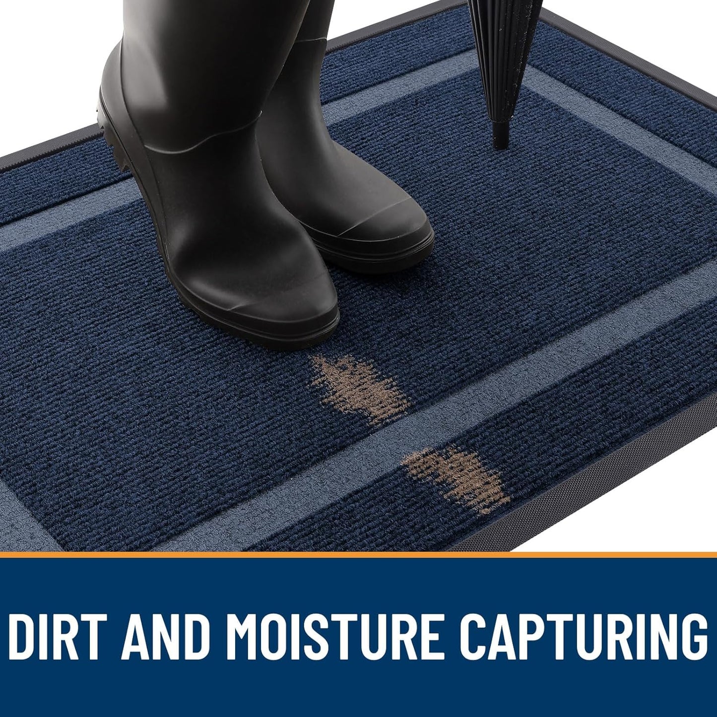 OLANLY Front Door Mat Indoor Outdoor Entrance, Waterproof All-Season, All-Weather Doormat, Sturdy Natural Rubber, Fade Resistant, Low Profile, Easy Clean Patio Porch Entryway Mat, 59x30, Blue