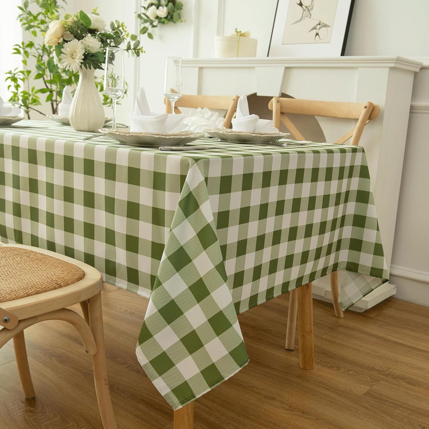 Waterproof Plaid Tablecloth Fabric - Square 58x58 Inch Classic Gingham Checker Table Cloth for Indoor/Outdoor Use - Buffalo Table Cover for Picnics, BBQs, and Parties