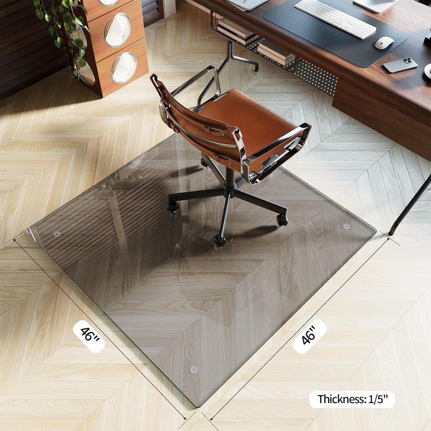 Koonmi Tempered Glass Chair Mat for Hardwood Floors & Carpets, 40" x 60“ Grey Heavy Duty Office Floor Protector with Noise-Free Gliding Shatterproof for Home Office Desk