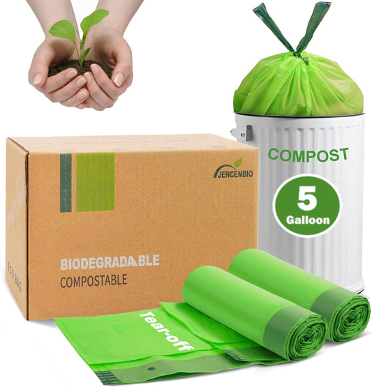 Compost Bags 5 Gallon with Drawstring Tear Off 20 Liter Extra Thick 0.78 Mils Compostable Food Scrap Waste Bags with US BPI ASTM D6400 and Europe OK Compost Home Certified 60 Counts