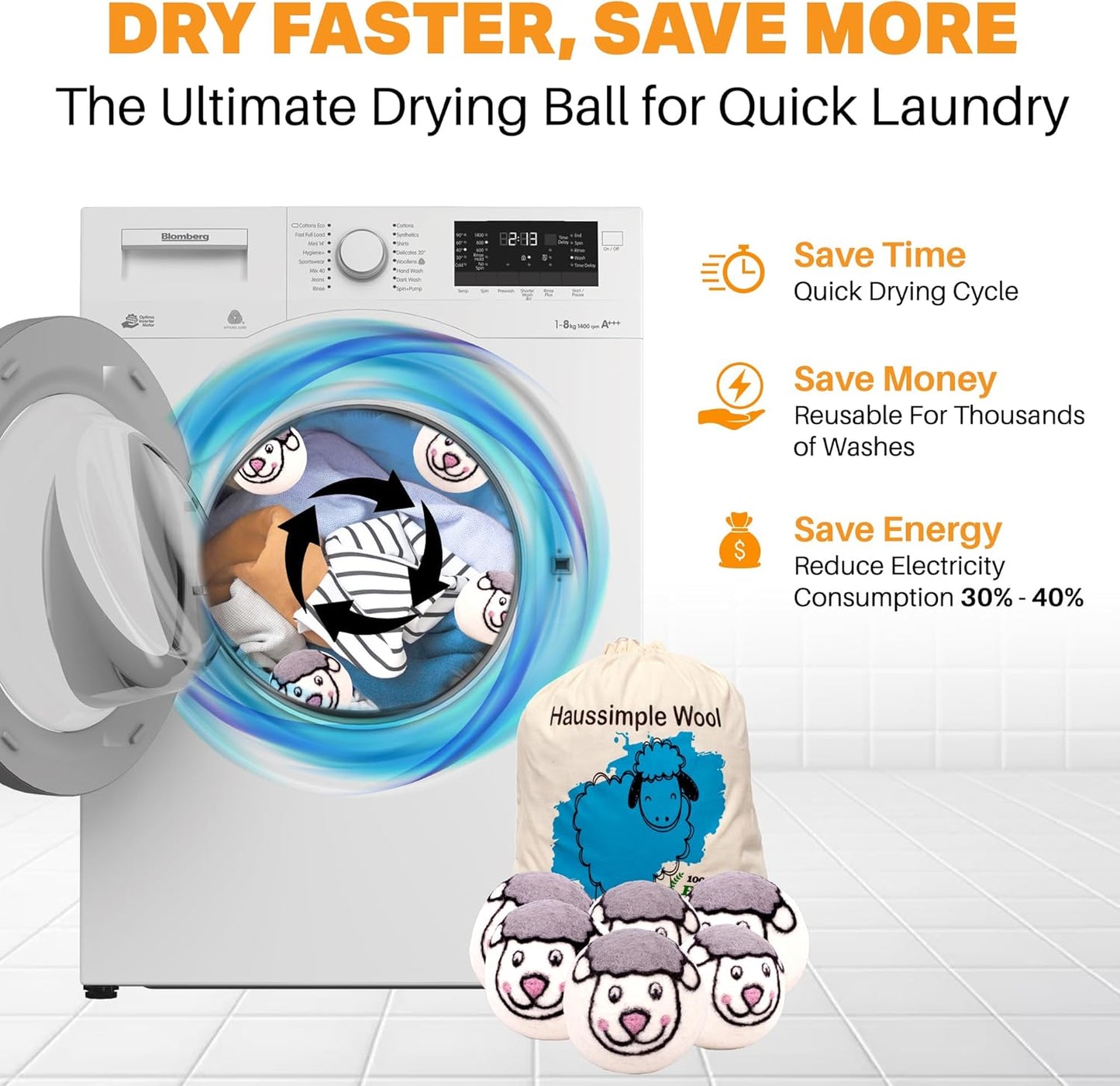 Wool Dryer Balls Organic Felt 6 Pack Laundry Fabric Softener, Extra Large Reusable Handmade Natural Sheep Wool Lint Wrinkle Free Anti Static Baby Safe (Sheep)