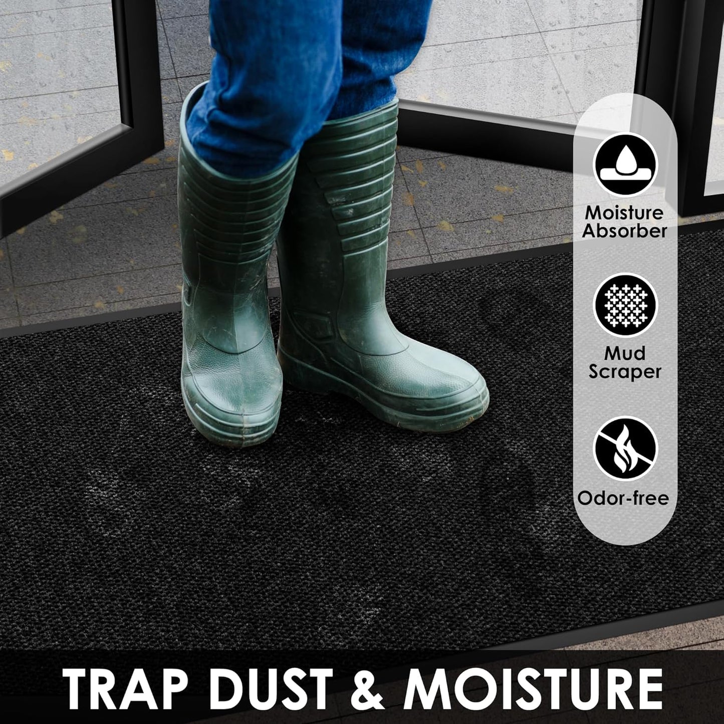 2′ x 22′ Front Door Mat Indoor Outdoor Entrance, Commercial Floor Mat Heavy Duty Dirt Trapper Entryway Doormat, Custom Size Non Slip Rubber Backing Welcome mat, Door Mat for High Traffic Area