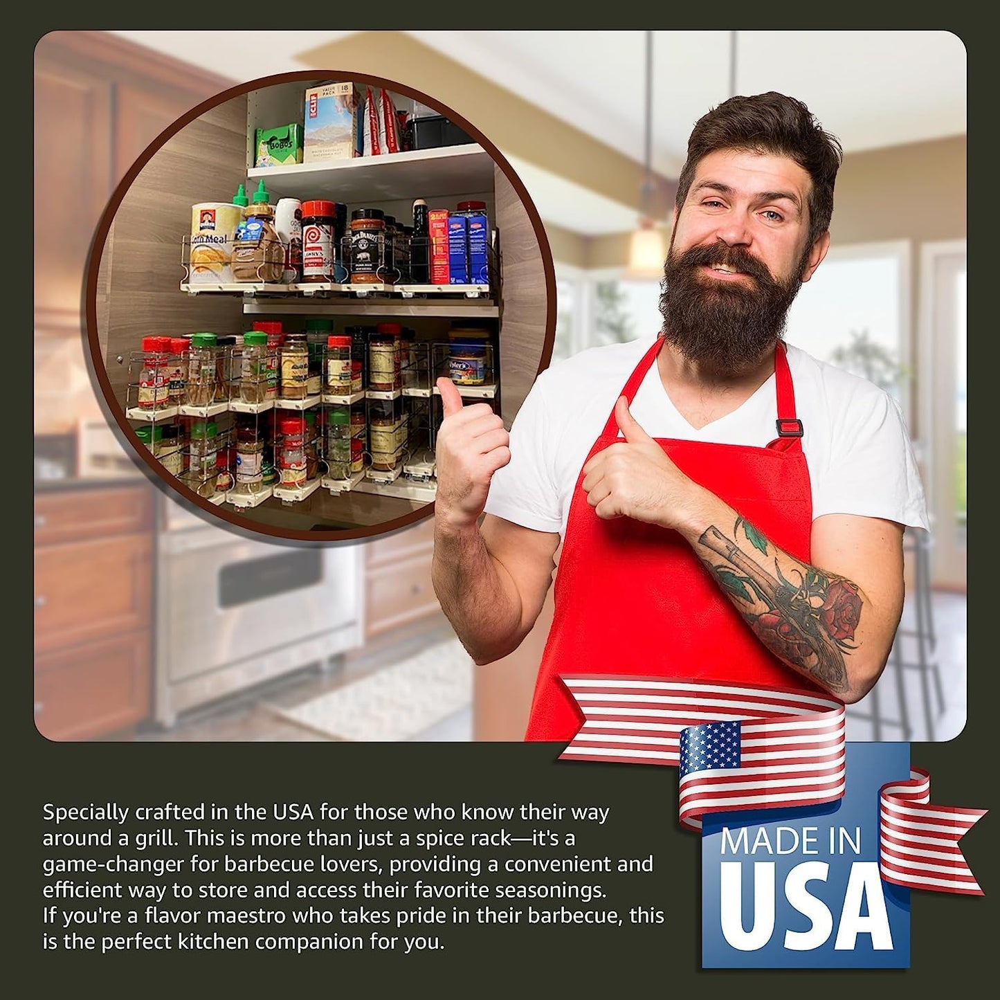 Vertical Spice Combo Spice Rack Drawer - Pull Out Pantry Organizers and Storage - Kitchen Cabinet Organizer - Seasoning Sliding Caddy - Made in USA (5.75" W x 5.00" H x 10.60" D, Partially Assembled)