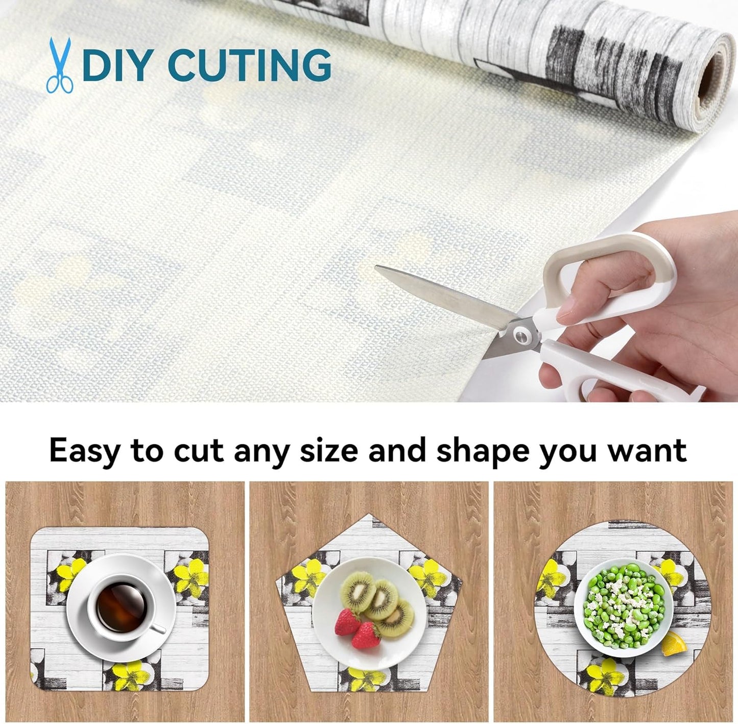 Non Adhesive Shelf Liner Kitchen 12" W x 60" L Drawer Liner Pantry Liner for Shelves Cupboard Liner Kitchen Cabinet Cover Easy to Trim