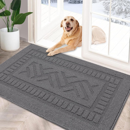 FONEYI Indoor Doormat, Front Back Door Mat Rubber Backing Non Slip Door Mats, 32"x48" Low-Profile Absorbent Resist Dirt Entryway Doormat Inside Floor Mats Entrance Washable, Entry Doormats, Grey