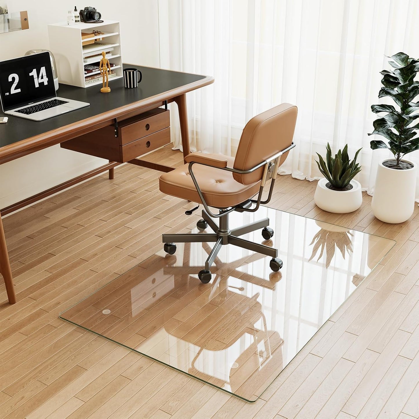 [Tempered Glass] 30" x 48" Glass Chair Mat, 1/5" Thick Office Chair Mat for Carpet or Hardwood Floor, Heavy Duty Hard Chair Mats with Round Corner and Polished Edge, Carpeted Floor Protector