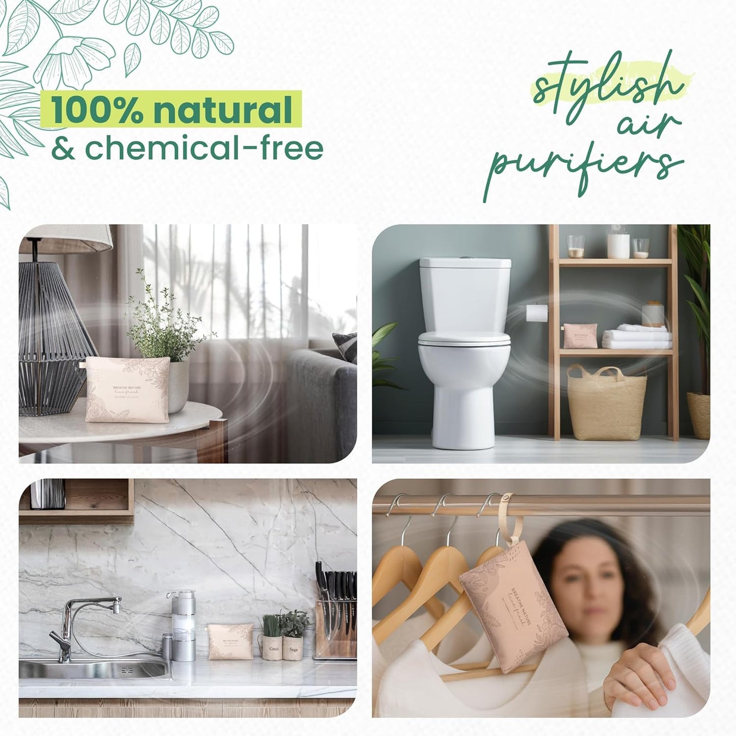 Roonin Activated Charcoal Odor Absorber - Bamboo Charcoal Air Purifying Bag - Activated Charcoal Bags Odor Absorber Packets - Home Deodorizer Odor Eliminator (4-pack)