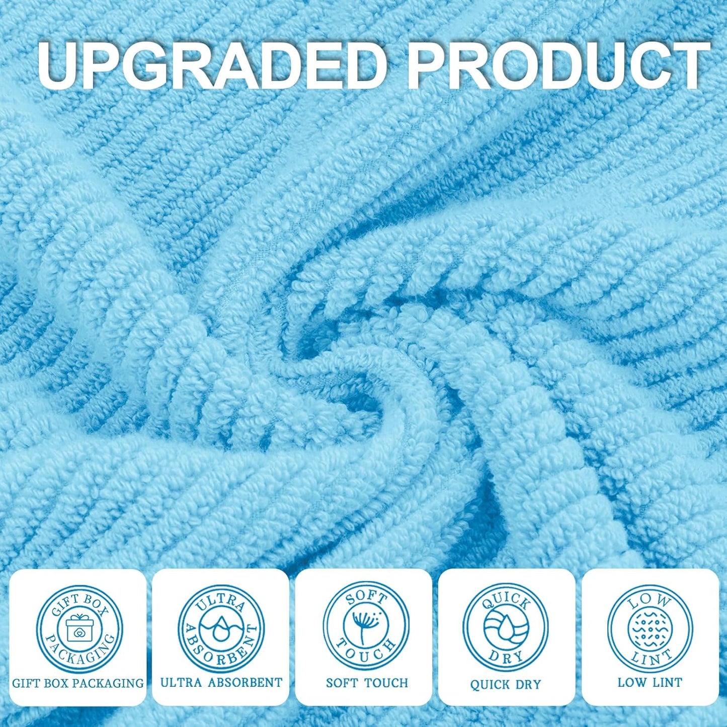 VOOVA & MOVAS Blue Washcloths (6PC, Large 13" x 13") - 100% Cotton | Lightweight | Thick | Quick Dry | Soft | Absorbent, Wash Cloths for Bathroom & Showering, Luxury Face Towel Gift Set, Baby Blue