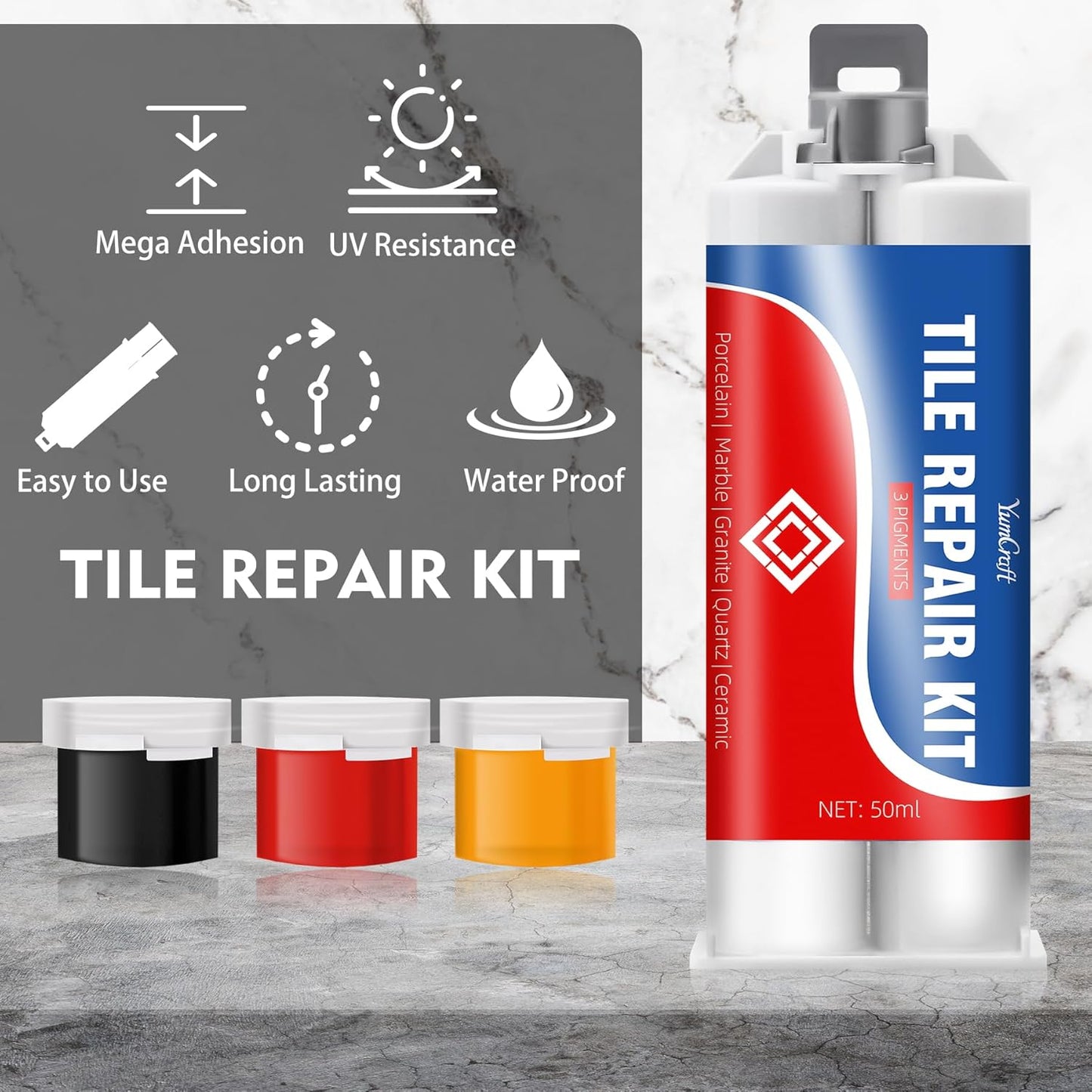 Tile Repair Kit, Ceramic Tile Repair Kit for Bathtub Crack and Hole, Porcelain Tile Chip Repair Kit, Floor Cracked Tile Filler Fix Chipped Edges Corners, Reattaches Missing Pieces, Acrylic