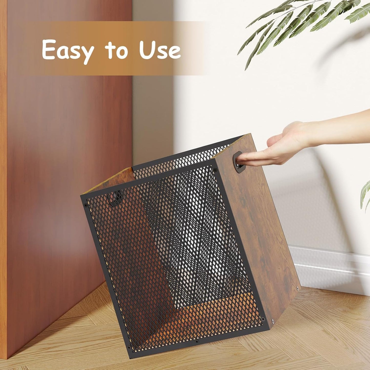 Retro Office Trash Can, Iron and Wood Combination Bedroom Garbage Can, Rectangular Design Wastebasket with Handle, Industrial Style Trash Can for Home Office, 11.02" X 7.87" X 11.81" 4.5 Gallon (2)