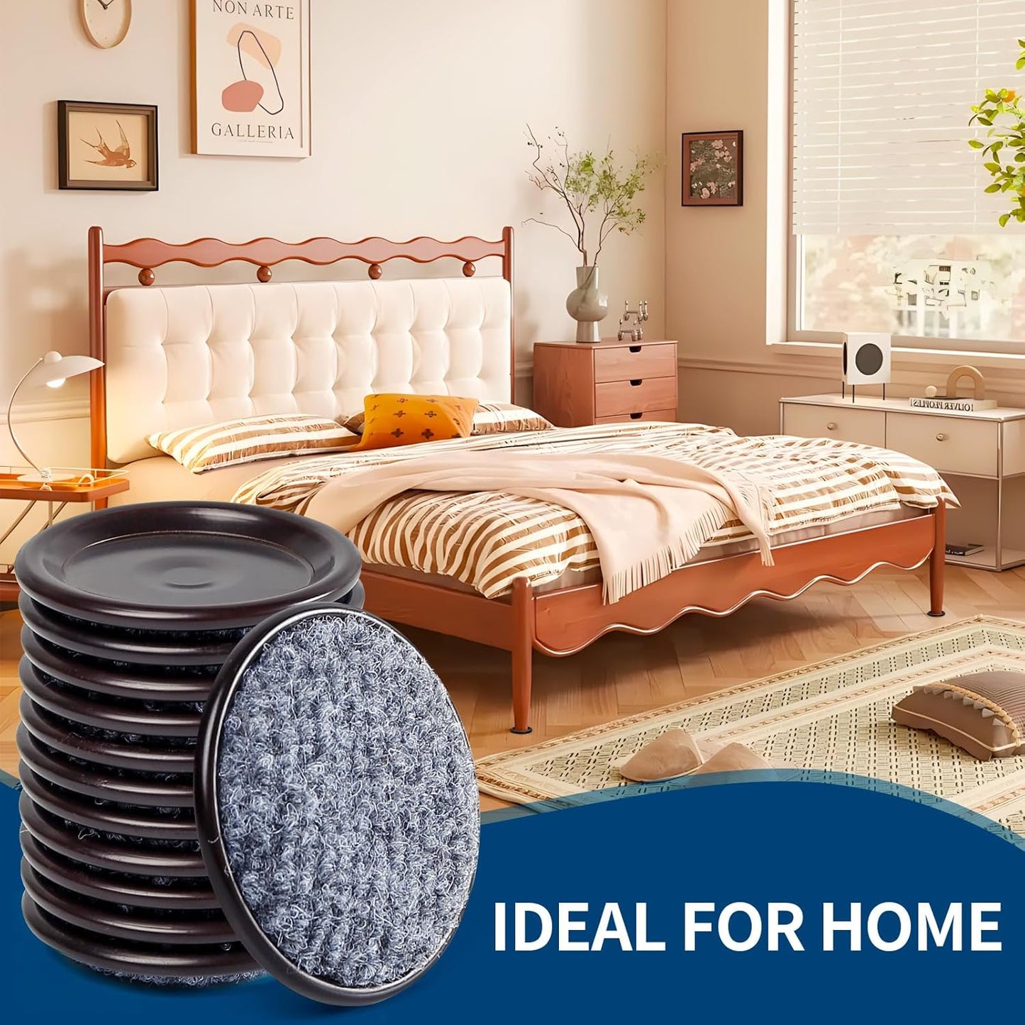 Ezprotekt 1 5/8" Round Reusable Felt Furniture Caster Cups with Carpet Bottom, 16 Pcs Felt Furniture Sliders Floor Protectors Pads to Protect Hardwood, Tile Floors Carpet from Scratches (Brown/Gray)