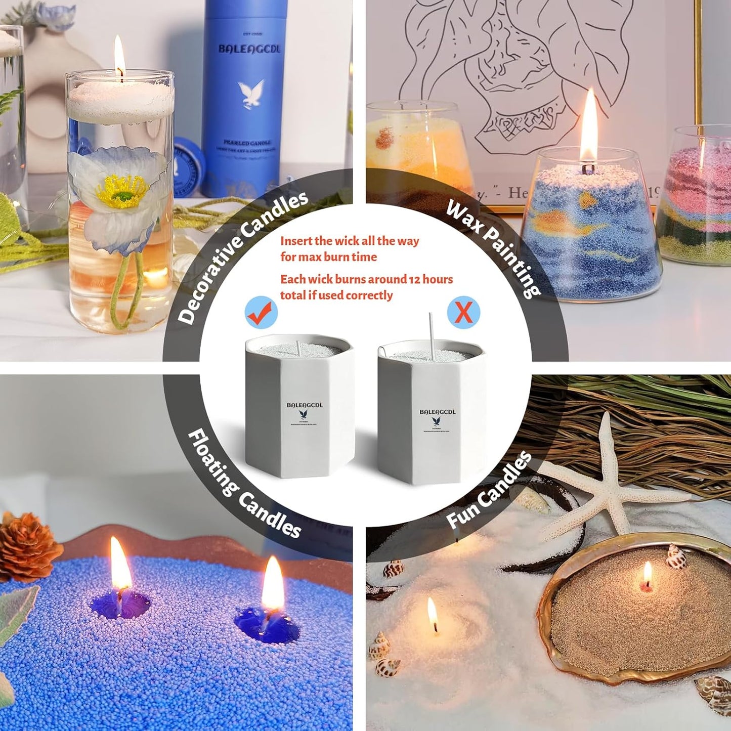 Salvia Scented Blue Pearled Candle 18oz Luxury Sand Candle Granulated Wax - 30 Cotton Wicks - Wax for Candle Making Decorative Candles Smooth and Clean Burning Lasts up to 120 Hours