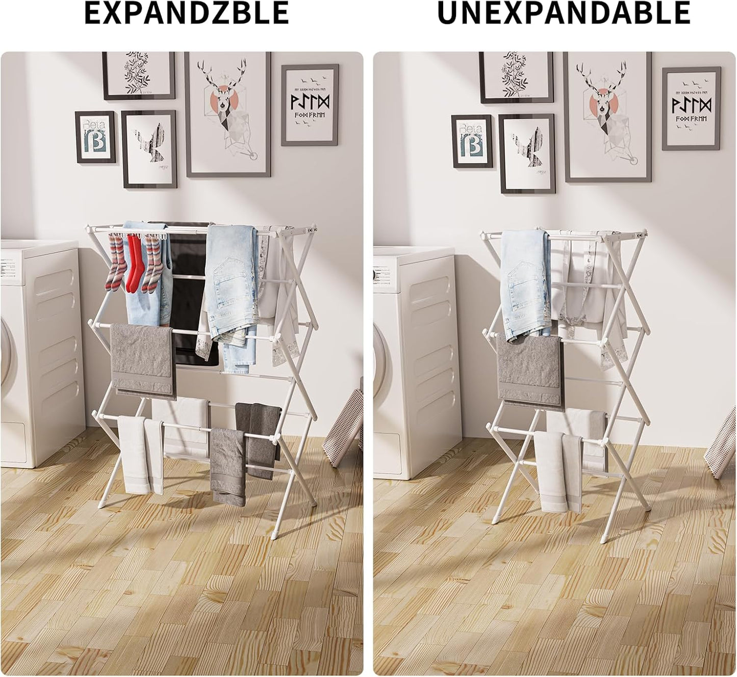 3 Tier Clothes Drying Rack,Foldable & Portable Clothing Drying Rack,Space-Saving Design, Indoor & Outdoor Laundry Rack for Drying Clothes,Metal Dryer Rack-Pure White