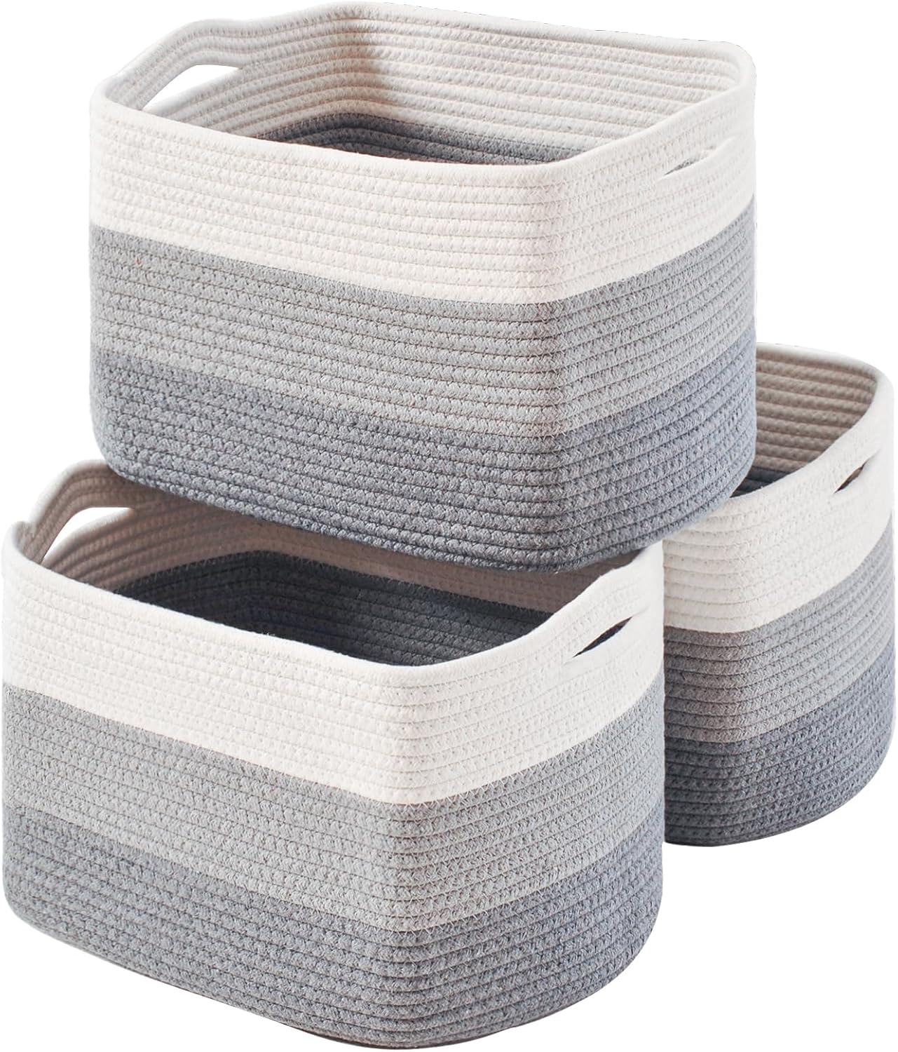 Storage Baskets for Organizing Shelves, Woven Cotton Rope Baskets for Storage Books Towels Toys, Organizing Baskets, Toy Basket for Nursery Bathroom, 15"x11"x9.5", 3 Packs, Gradient Grey