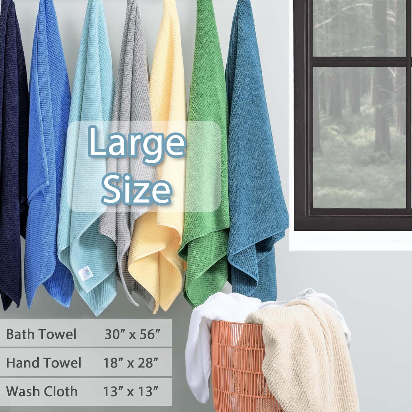 3 Piece Towel Sets for Bathroom, Grey Towels for Showering - 100% Cotton | Quick Dry | Soft | Thick, 1 Large Bath 30" x 56", 1 Hand 18" x 28", 1 Wash Cloth 13" x 13", Bathroom Essentials