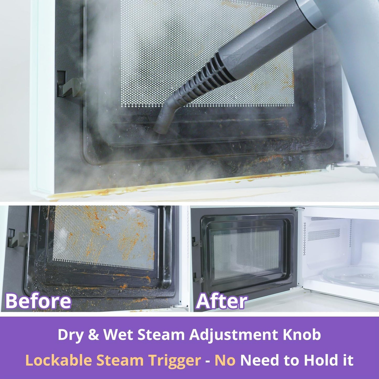 Steam Cleaner Handheld: 1200W Fast 10-Sec Heat-Up-750mL (25oz) Tank-No Cooling-Refill Anytime-Lockable Steam Trigger-14-Piece Kit Hand Held Steamer for Home Car Grout Tile Cleaning White