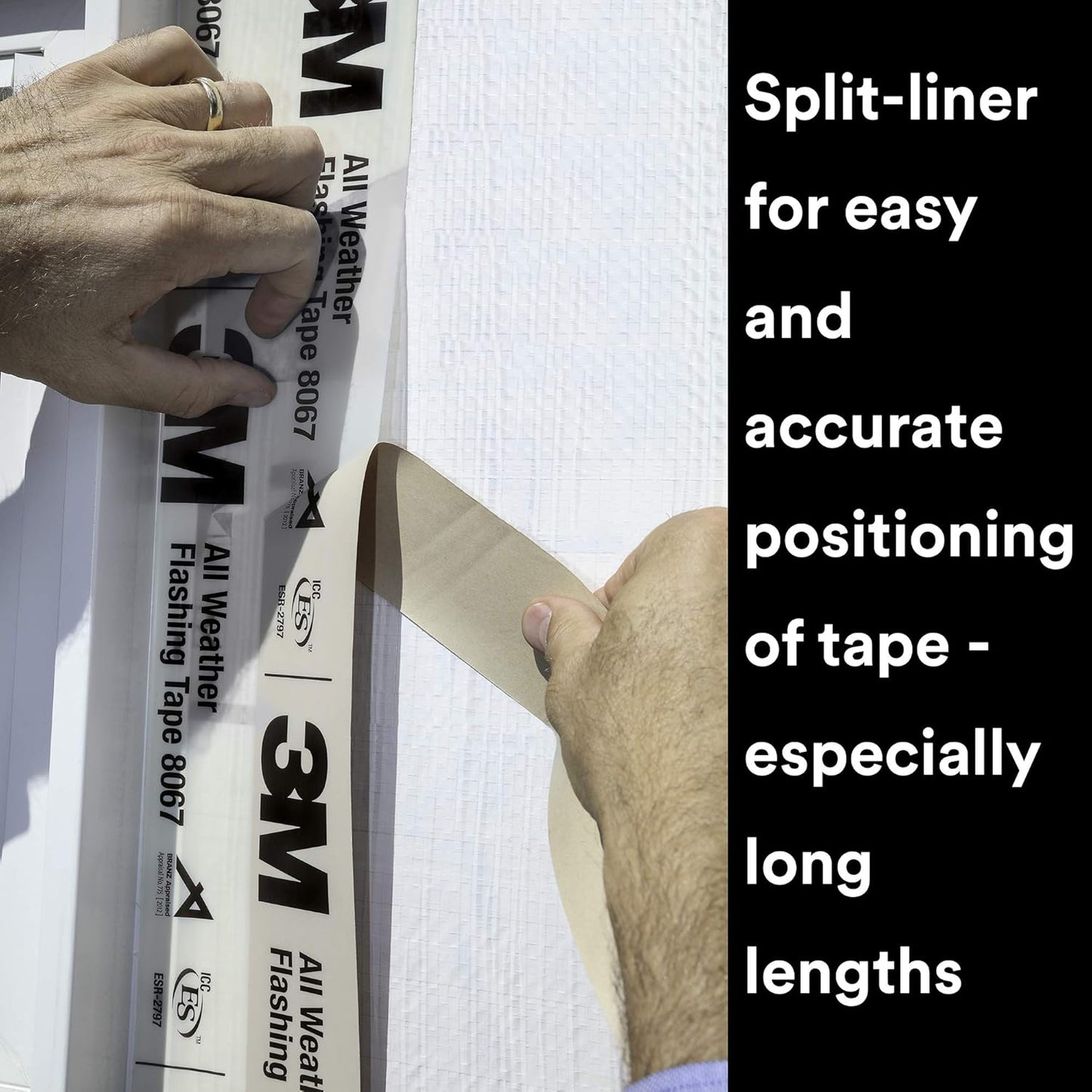 3M All Weather Flashing Tape 8067, 12 in x 75 ft, 1 Roll, Adhesive Backed Split Liner, Prevents Moisture Intrusion, Waterproof Flashing Seals Doors, Windows, Openings in Wood Frame Construction