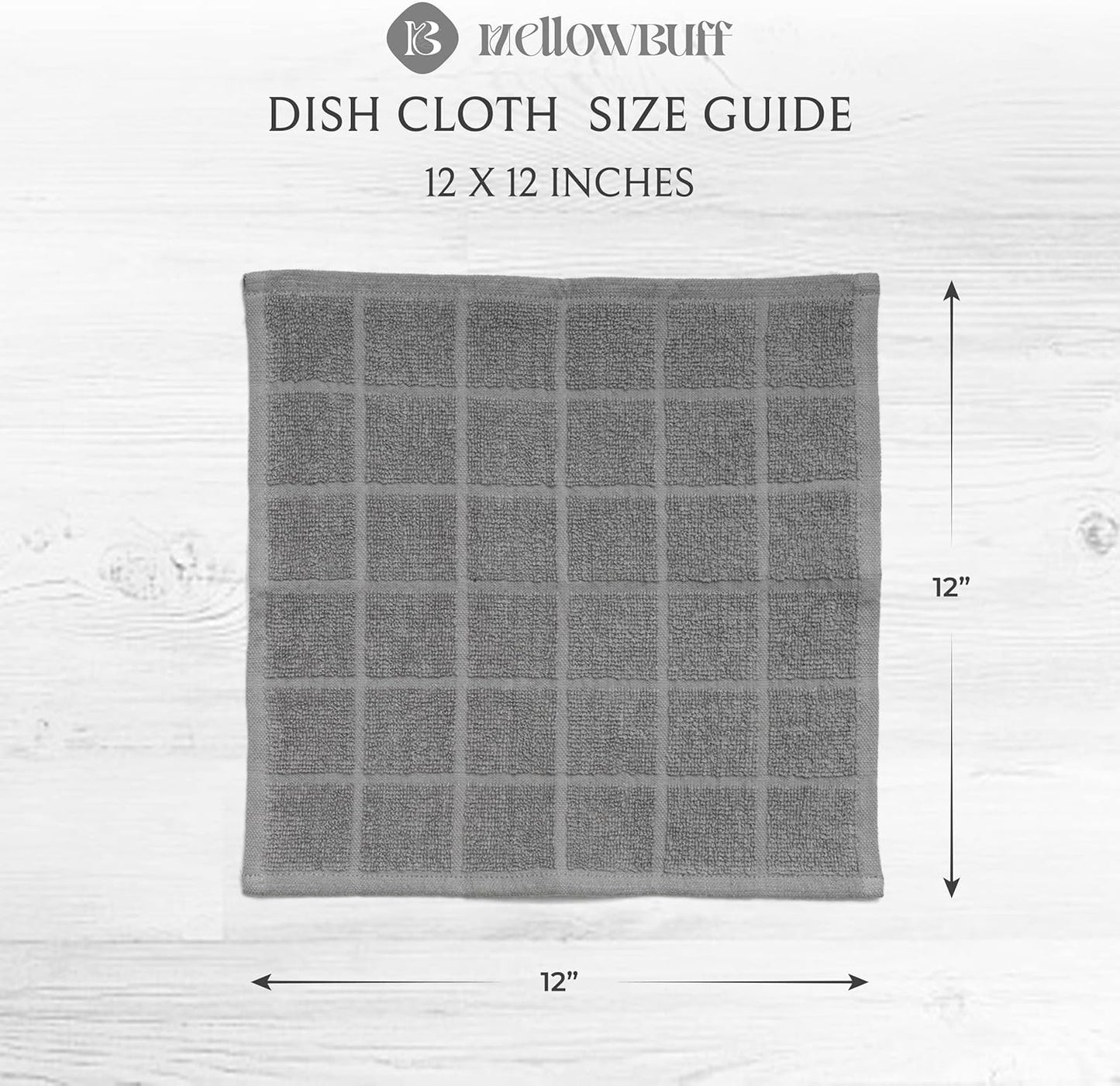 100% Cotton Terry Dish Cloth & Dish Towel, 6 Pack, Super Soft and Absorbent Kitchen Towels, Perfect for Kitchen Cleaning and Dish Washing (Grey 6 Pack)