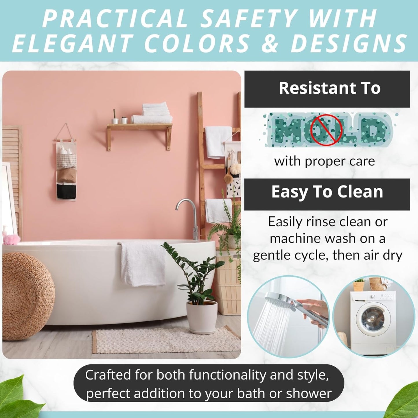 ENKOSI Bath Mat - Large Non Slip Bathtub & Shower Mat - Extra Long 40 x 16 Inch Bathroom Mats for Tub Nonslip Anti Slip Bathmats (40x16 Baby Pink 1-Pack)