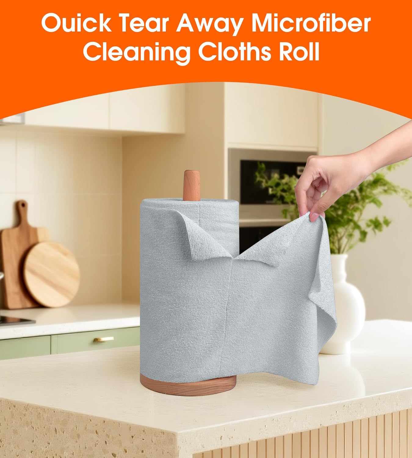 Roll of Microfiber Cleaning Cloth –100 Pack, Tear Away Microfiber Towels, Reusable, Washable, Scratch-Free, Cleaning Supplies,Kitchen Towels for Car, Home, Kitchen, Dishes(Cloud Gray)