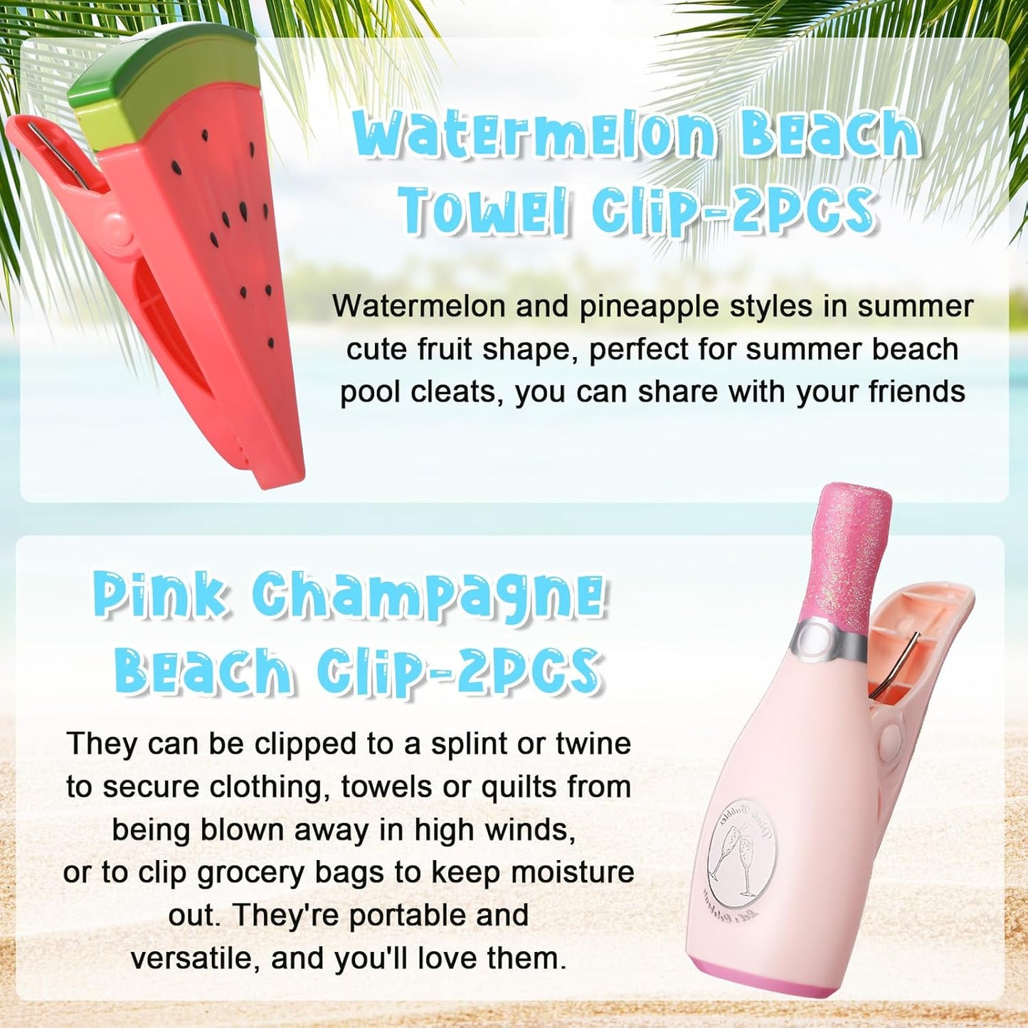 Sieral 8 Pcs Beach Towel Clips Beach Chair Pool Clips for Chairs Plastic Windproof Holder Funny Decorative Clothespins for Patio Accessories Summer, 4 Styles(Stylish Style)