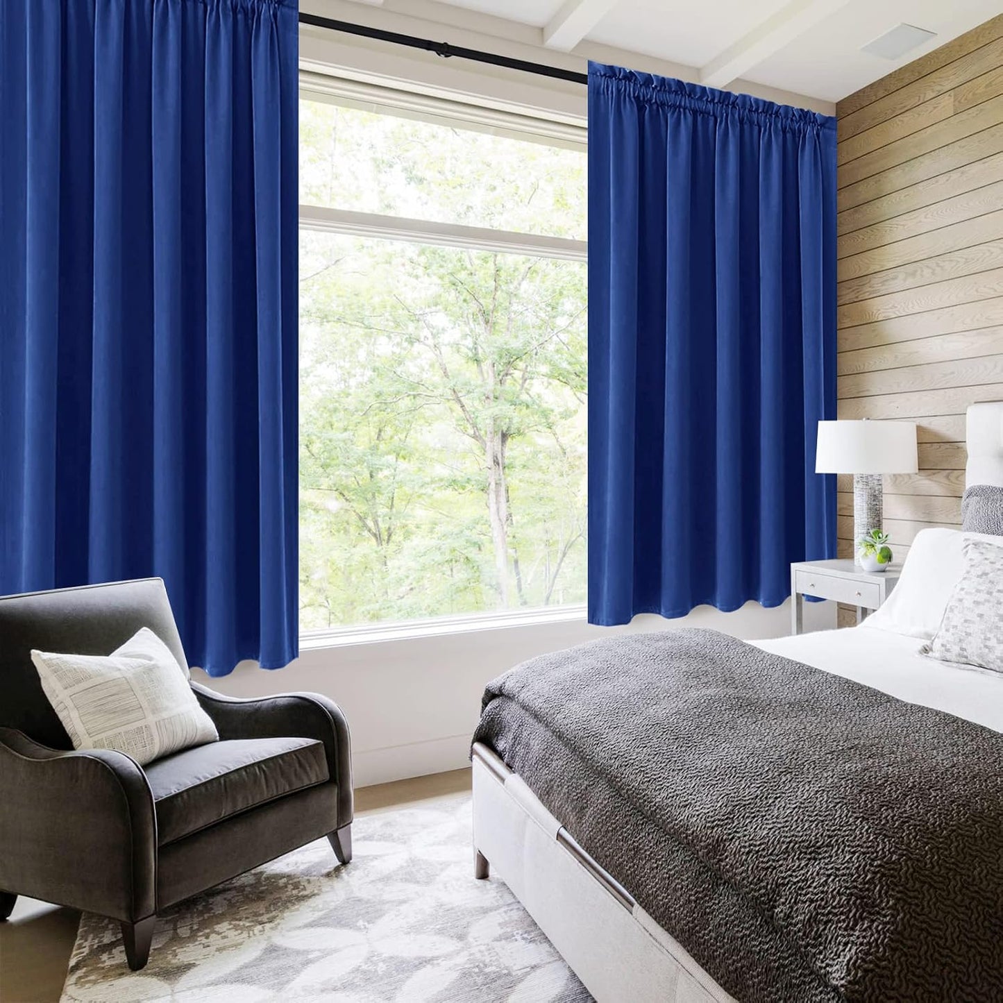 DWCN Blackout Curtains for Bedroom – Rod Pocket Thermal Insulated Noise Reducing Noise Reducing Drapes for Living Room, W 60 x L 63 Inch, 2 Panels, Classic Blue