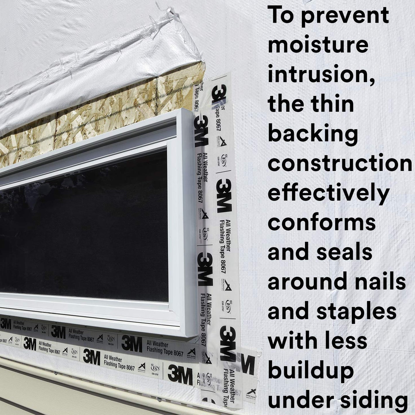 3M All Weather Flashing Tape 8067, 12 in x 75 ft, 1 Roll, Adhesive Backed Split Liner, Prevents Moisture Intrusion, Waterproof Flashing Seals Doors, Windows, Openings in Wood Frame Construction