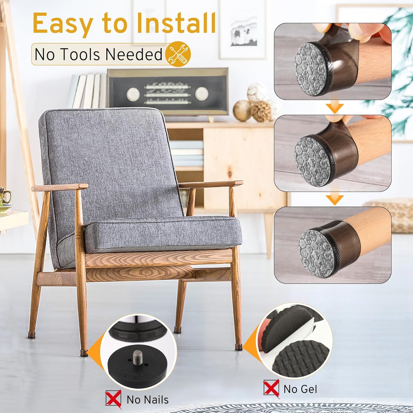 24PCS Extra Small Chair Leg Floor Protectors, Furniture Sliders, Chair Leg Protectors for Hardwood Floors, Non-Slip Felt Furniture Pads, Round Silicone Cap Covers to Protect Floors(Fit 0.5" - 0.75")