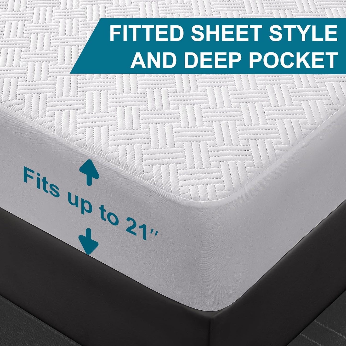 Waterproof Mattress Protector Twin Size - Breathable, Noiseless, Ultra-Soft Bed Cover, Mattress Pad Cover with Deep Stretchable Pockets 8"-21" (White)