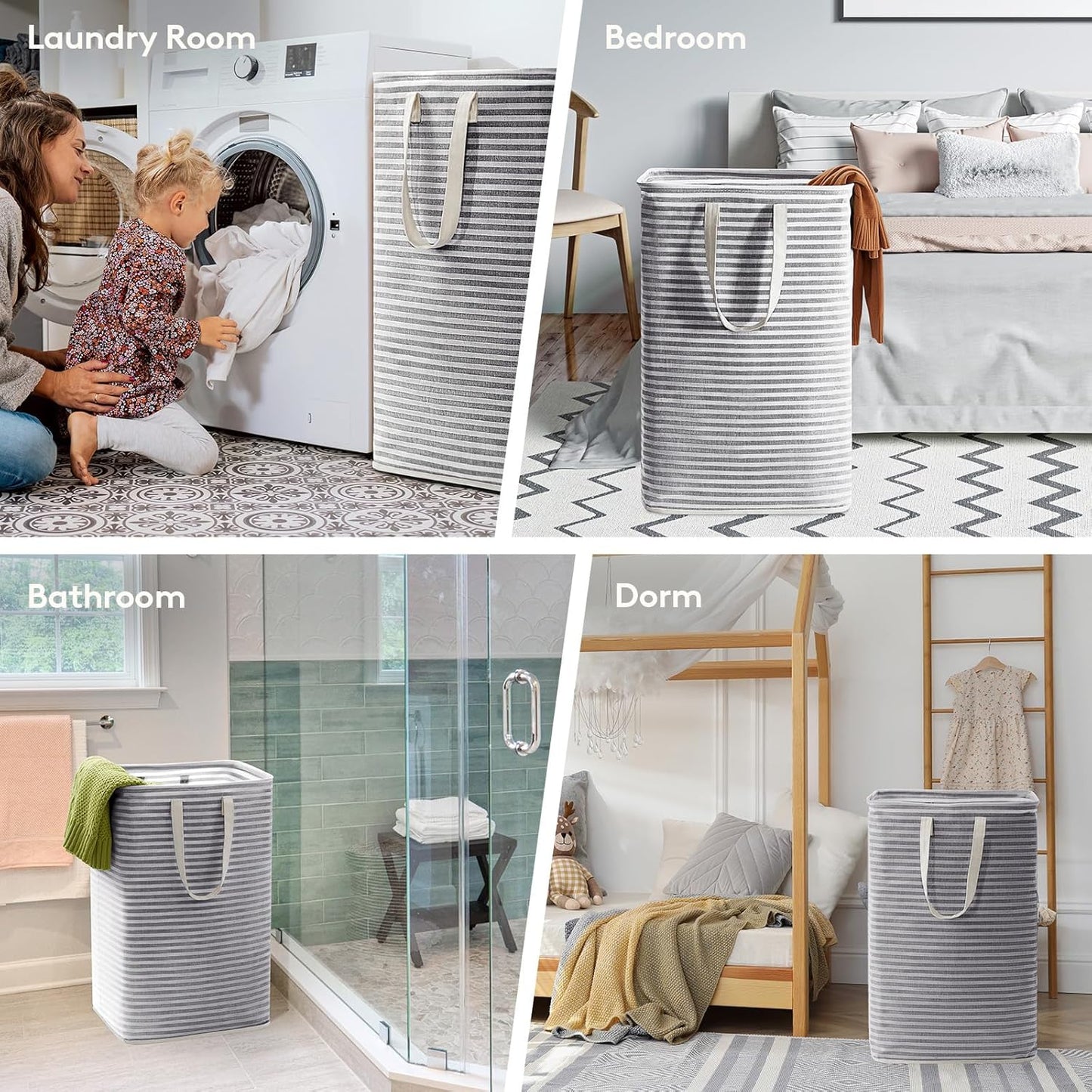 Lifewit 6 Pack Laundry Hamper Large Collapsible Laundry Baskets, Freestanding Waterproof Clothes Hamper with Easy Carry Handles in Laundry Room Bedroom Bathroom College Dorm for Adults, Black, 6 x 80L