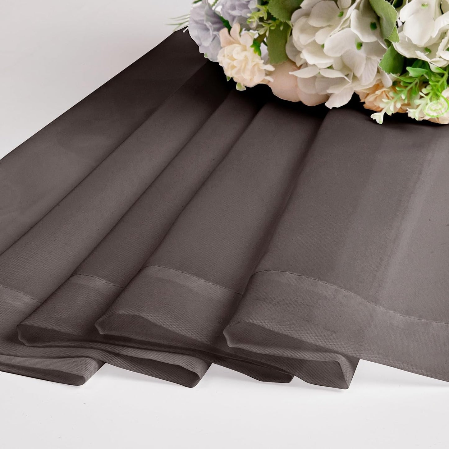 Chyhomenyc Chocolate Brown Sheer Curtains 45 Inch Long 2 Panels, Light Filtering Rod Pocket Voile Short Curtains Drapes for Living Room Bedroom Small Windows, 42Wx45L Inches