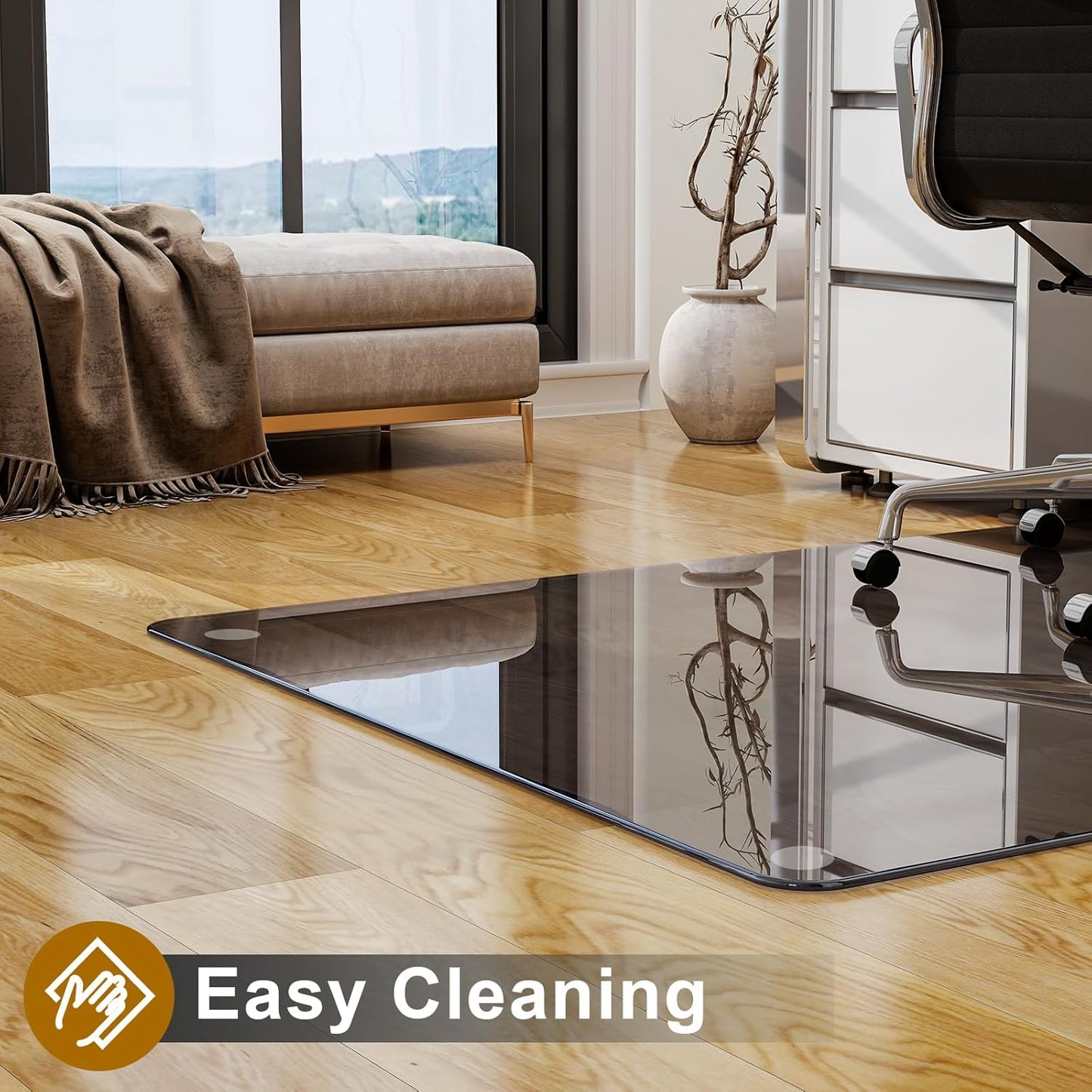 GLSLAND Office Chair Mat, 36" x 46" Grey Tempered Glass Floor Mat for Office Chair on Carpet, 1/6" Thick Computer Floor Mat with 4 Anti-Slip Pads
