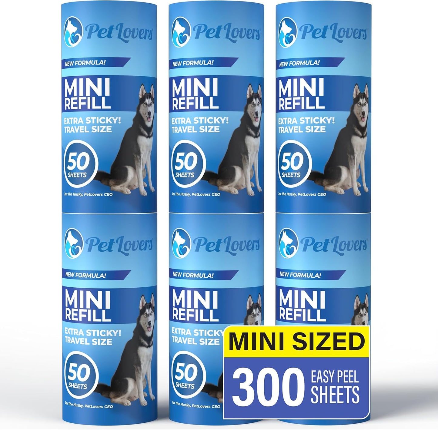 PetLovers Extra Sticky Lint Roller Mega Value Set for Pet Hair Removal, Dog and Cat Lint Remover (6 Pack Mini Refills)