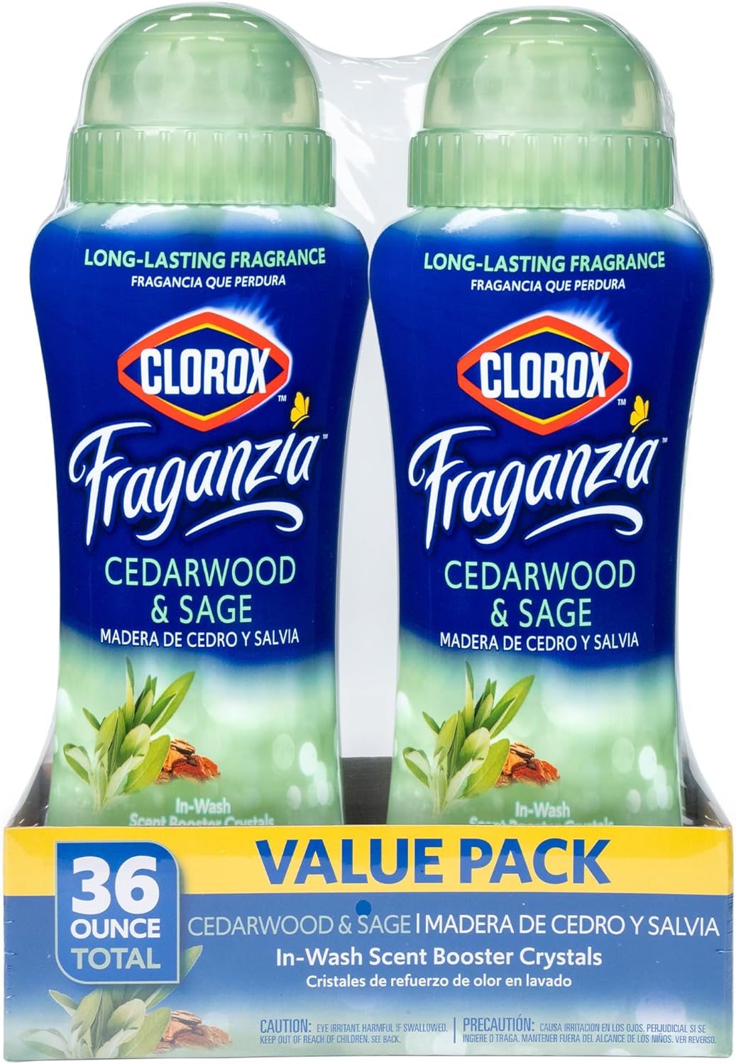 Clorox Fraganzia Laundry Scent Booster Crystals in Cedarwood & Sage Scent - Scented In-Wash Freshener Beads for Fresh, Clean, Great Smelling Clothes and Linens, 18 Oz - 2 Pack