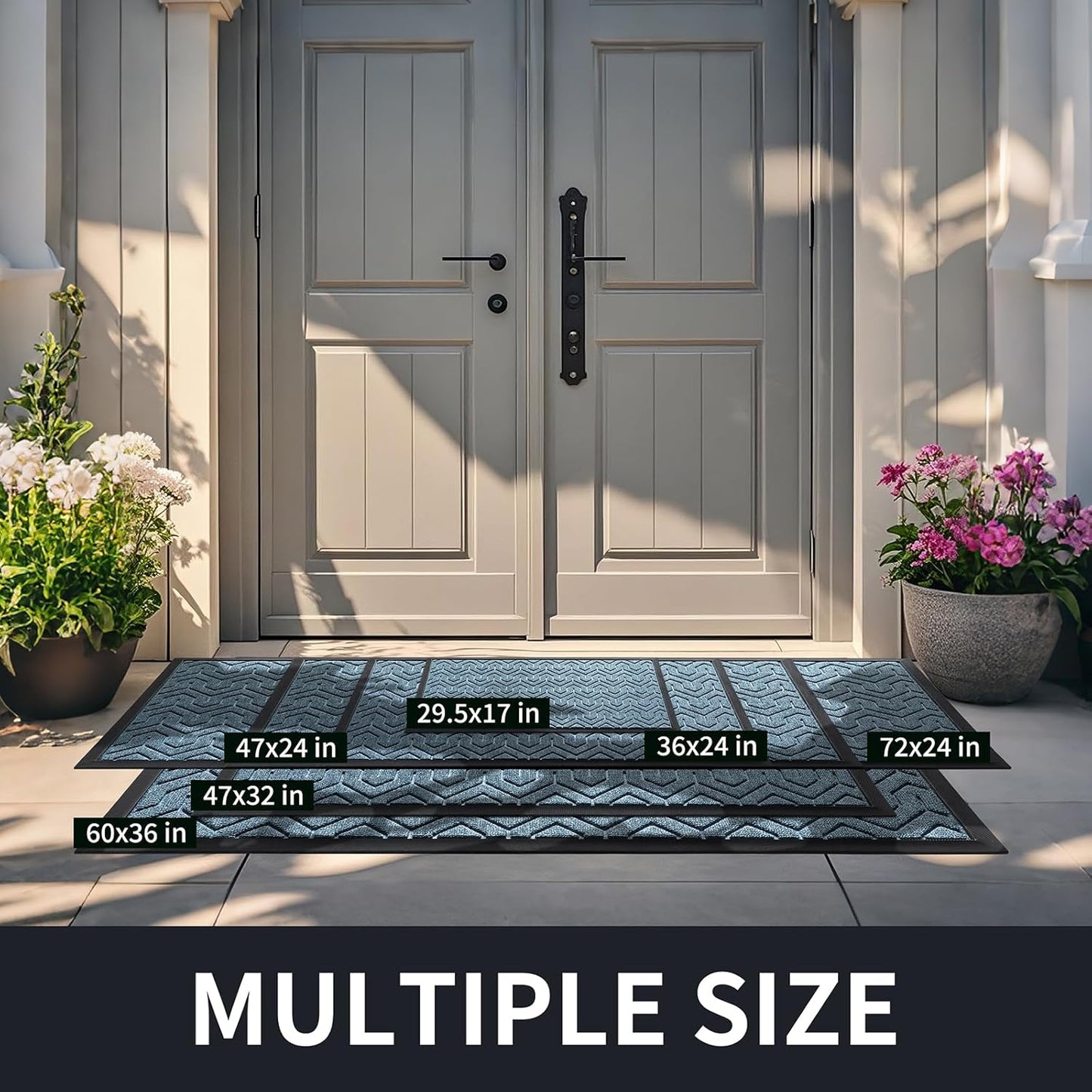 Yimobra Large Door Mat Outside Entrance 47x32, Waterproof Heavy Duty Outdoor Mats for Front Door, Non Slip Rubber Entry Mat for Garage Patio, Easy Clean, Mix Blue