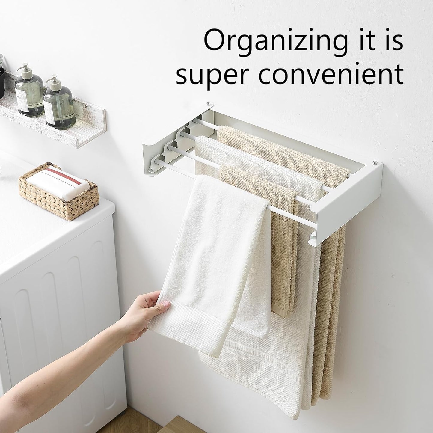 Clothes Drying Rack, Laundry Hanger Dryer Rack, Wall Mounted Drying Rack for Laundry, Foldable Drying Rack Indoor Outdoor, 19.7" Wide, 4 Aluminum Rods, 40 lb Capacity (White 19.7")