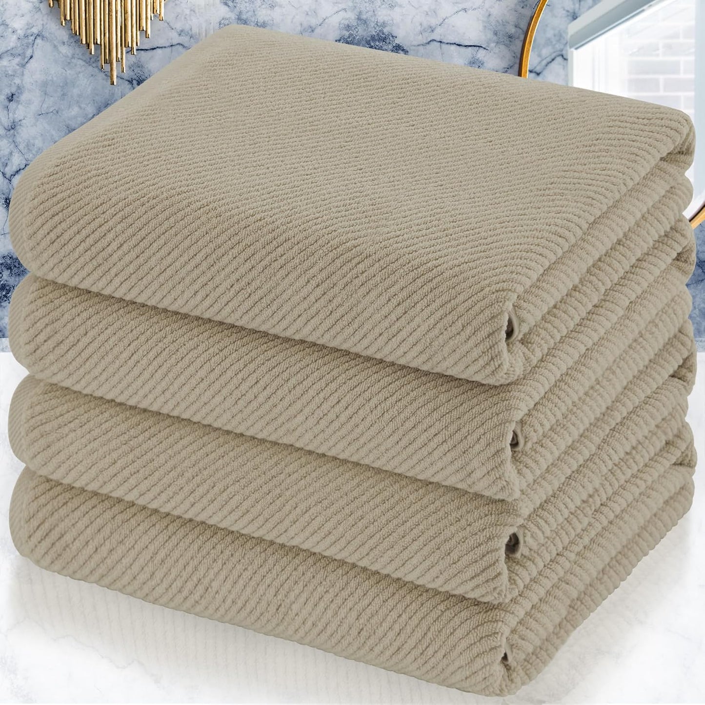 VOOVA & MOVAS Bath Towels Set of 4, Large 30" x 56" - 100% Cotton | Quick Dry | Light Weight | Thick | Soft | Absorbent, Towel Set for Bathroom, Bathroom Essentials, Dark Beige