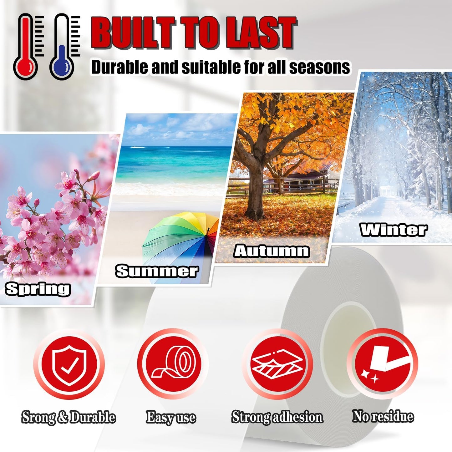 Window Weather Sealing Tape 2 in x 105 FT Weather Stripping Weatherproof Draft Stopper Clear Window Insulation Tape for Doors Windows Garages RVs Energy Saving Kit (2 in x 105 Feet)