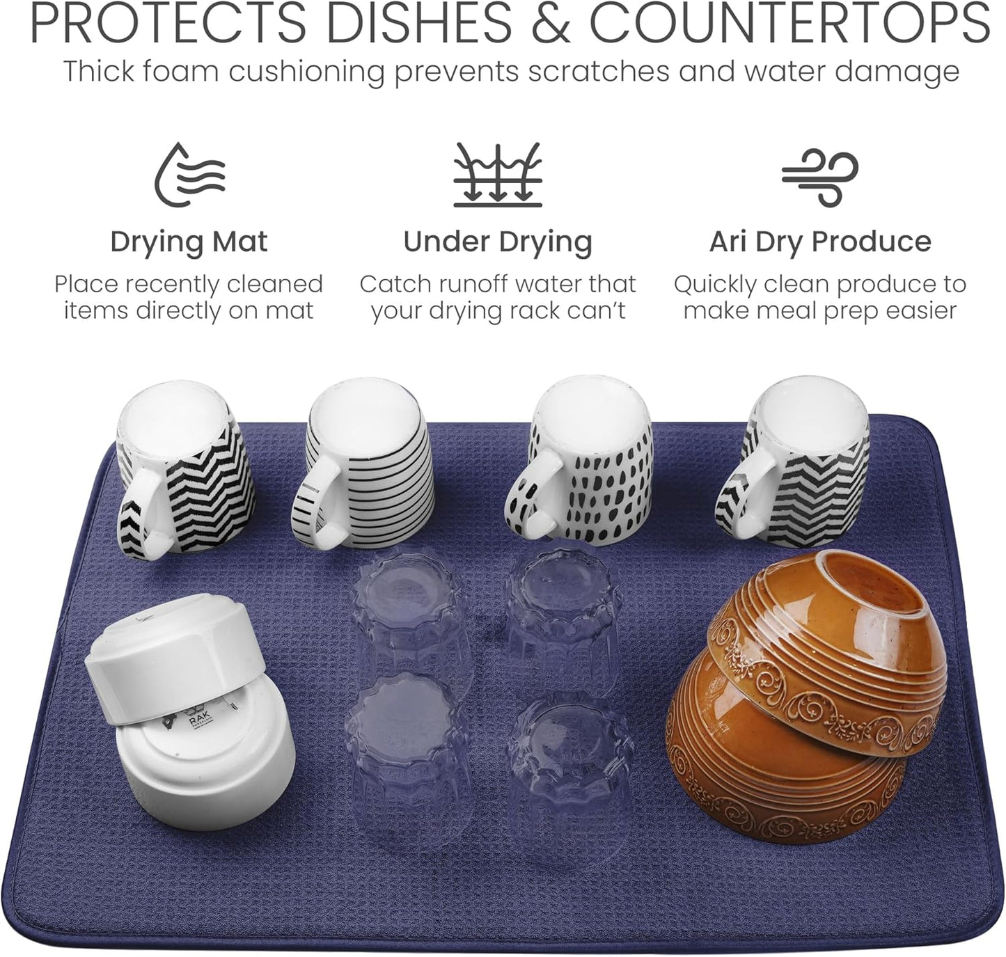 Bellemain XXL Dish Mat Microfiber Dish Drying Mat, Super absorbent (Navy, 17" x 24")