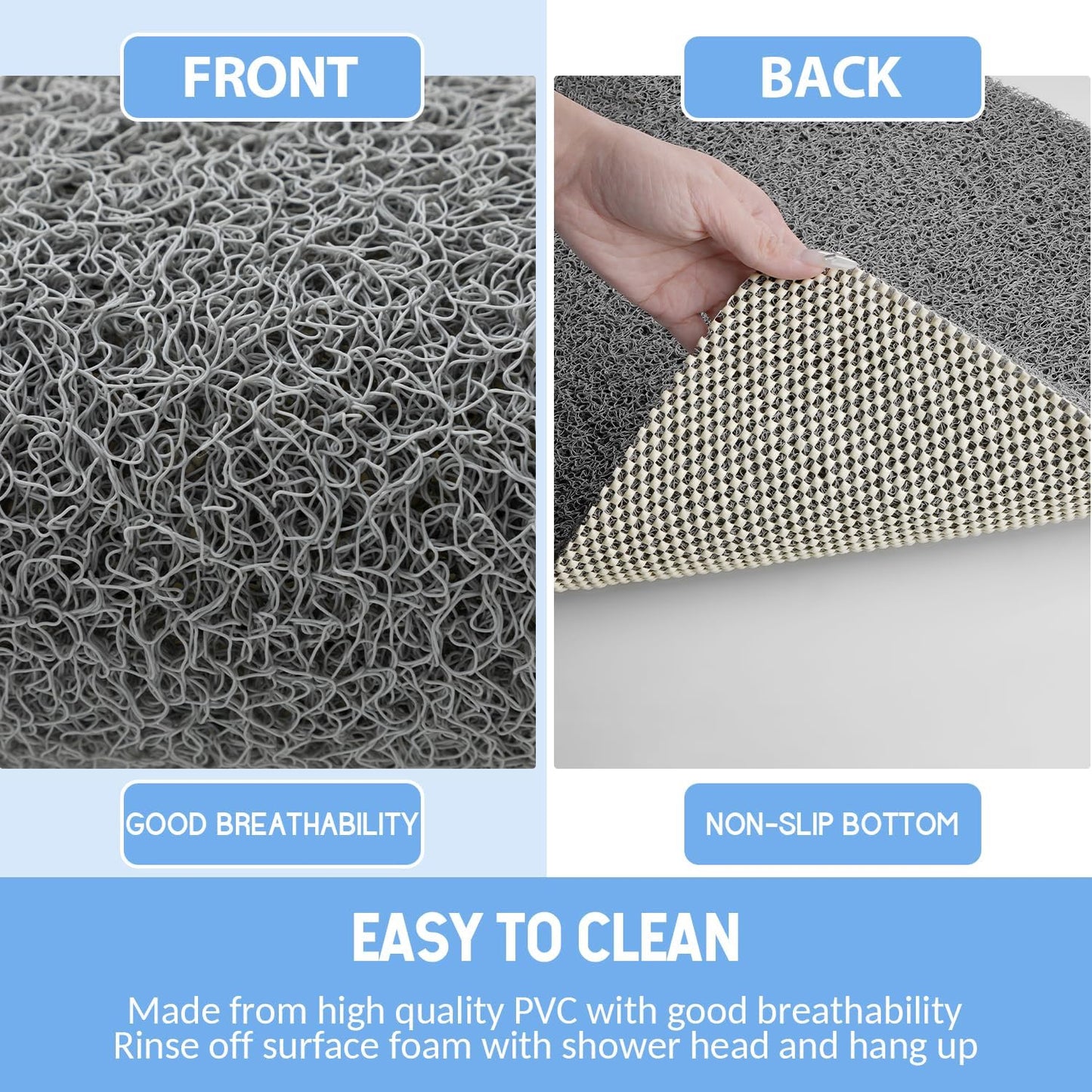 Non-Slip Shower Mat Bathtub Mat for Bath Tub,Anti Slip Bath Tub Mat,Floor Mat,Soft PVC Loofah Bathroom Mats,Foot Scrubber Mat,Quick Drying Easy Cleaning Mats for Wet Areas（40 * 16 Grey）