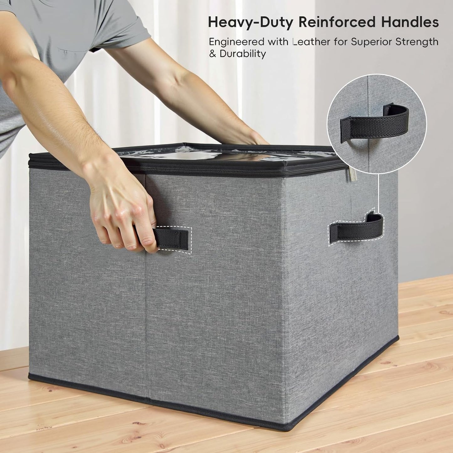 Shoe Organizer Box 2 Pack, Shoe Storage Organizer with Clear Cover, Adjustable Dividers Fits 16-32 Pairs, Fabric Shoe Organizer for Closet, Grey