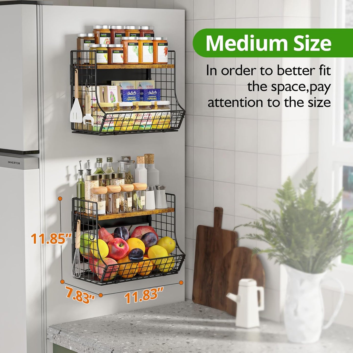 Magnetic Shelf for Fridge with Wood Lid, Fruit Potato and Onion Storage Bins, Pantry Organizers and Storage, Strong Magnetic Spice Rack for Refrigerator, Kitchen Counter and Laundry Room