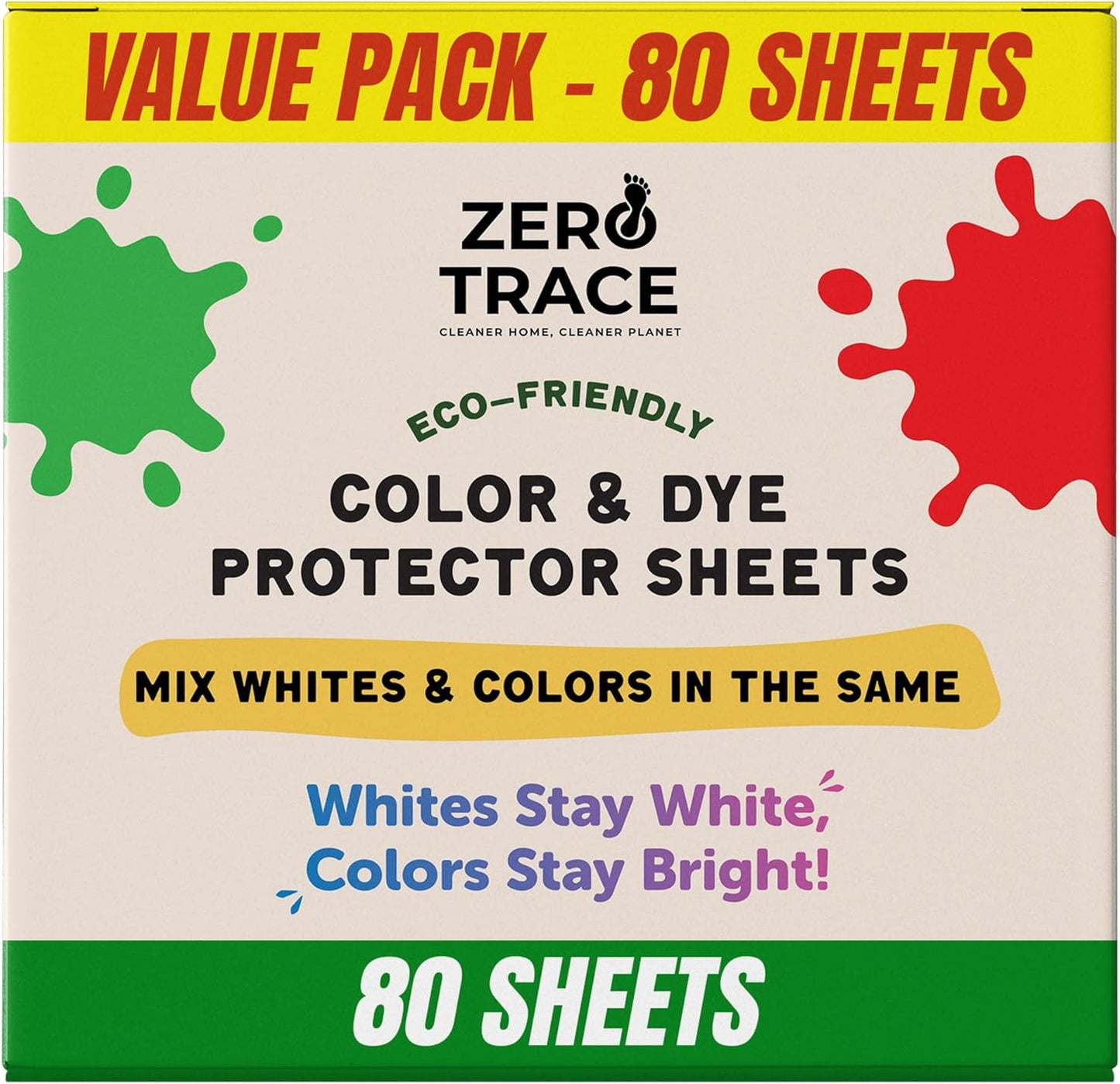 Zero Trace Color Catchers for Laundry - Protects Clothes with Laundry Color Dye Catcher Sheets and Bleed Remover - 80 Sheets