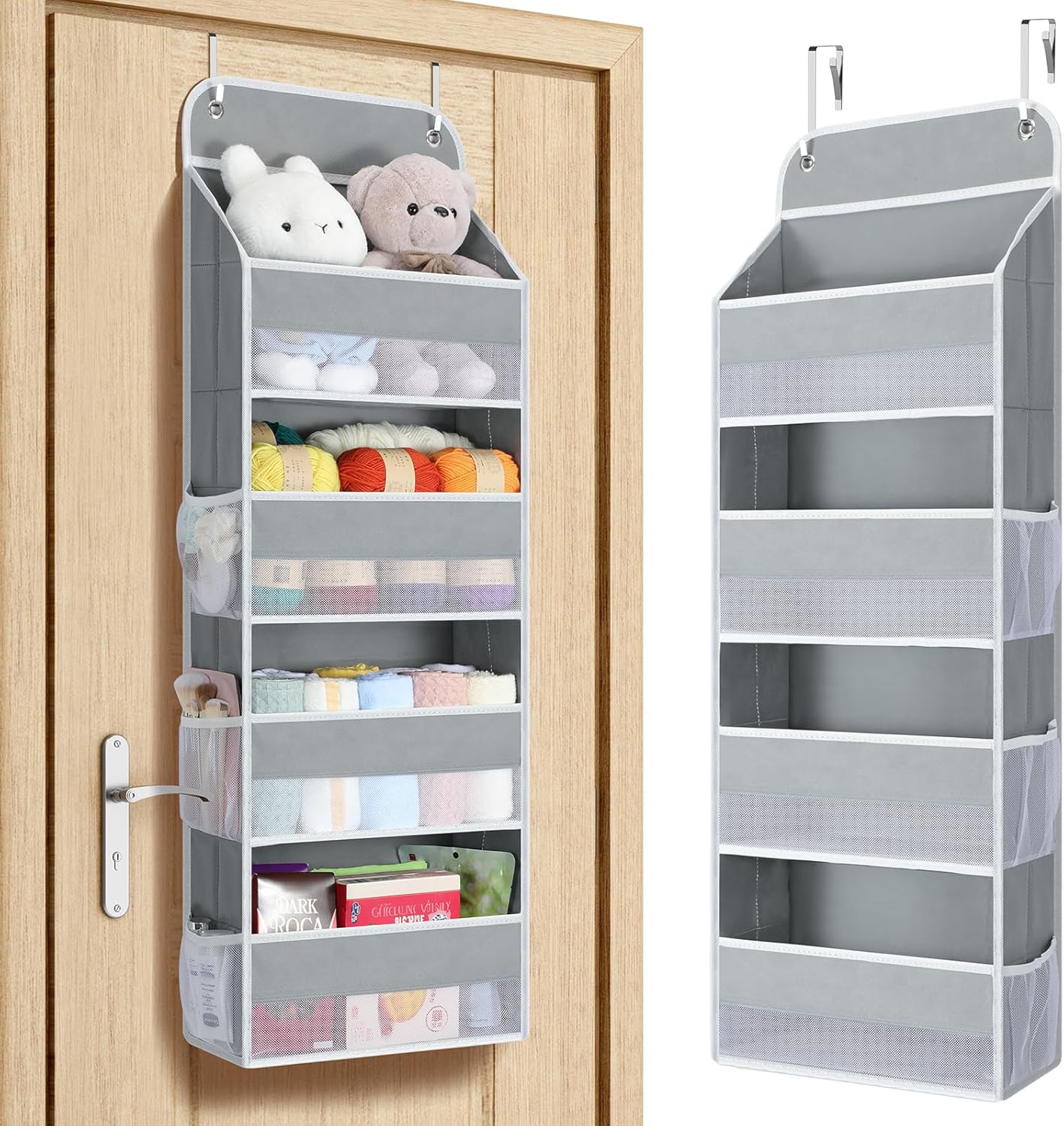 Yecaye Over The Door Organizer, Heavy Duty Hanging Organizers and Storage with 4 Large Capacity Pockets, Swing-Proof Behind The Door Storage for Bathroom Nursery Bedroom Dorm Closet, Grey
