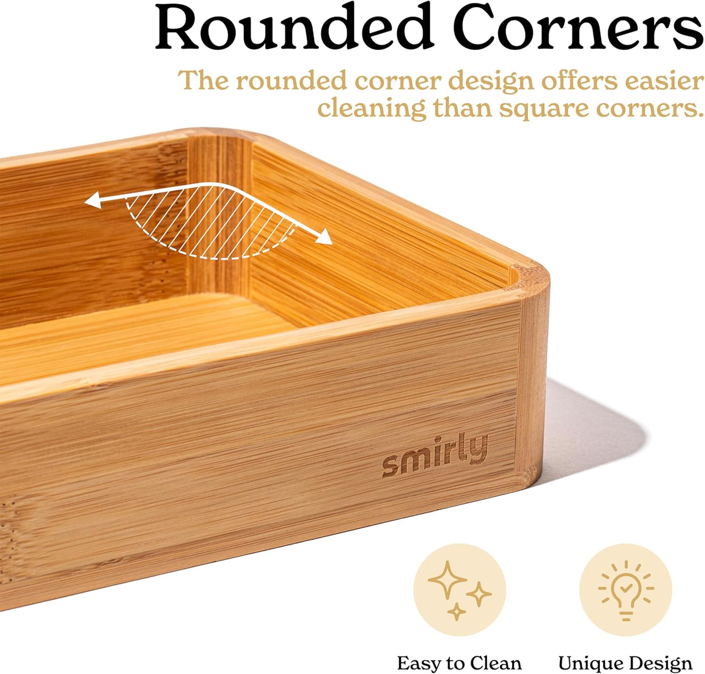 SMIRLY 8-Piece Bamboo Kitchen Drawer Organizer Set for Large and Small Utensils, Multi-use Storage Box - Bathroom, Nightstand, Jewelry, Cutlery, Knife, Spice, Towel, Junk Drawer Tray