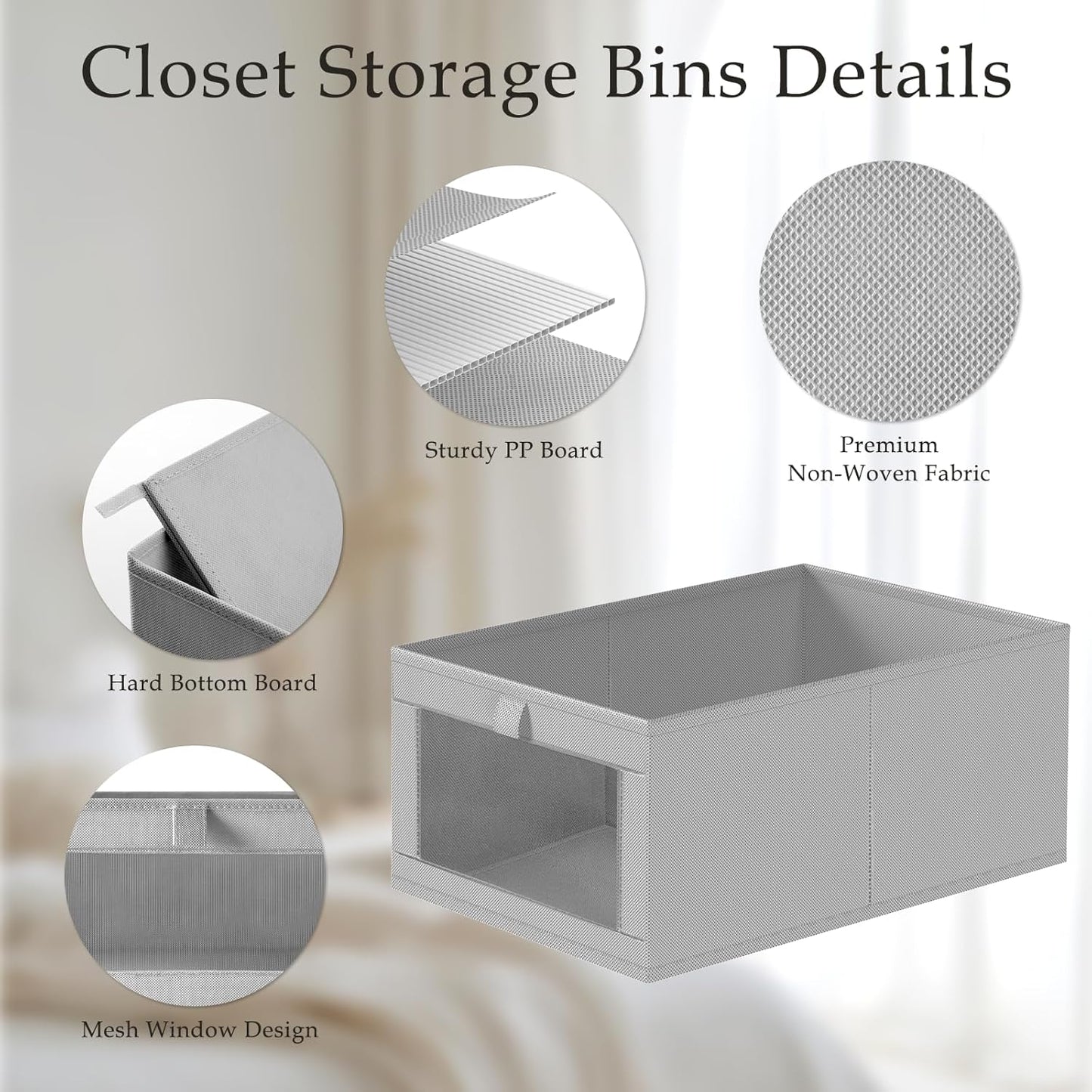 Criusia 4 Pack Linen Closet Organizers and Storage, Closet organizer Large Linen Closet Baskets for Organization, Foldable Storage Containers for Towels, Clothing, Jeans, Books, Shelves,Grey