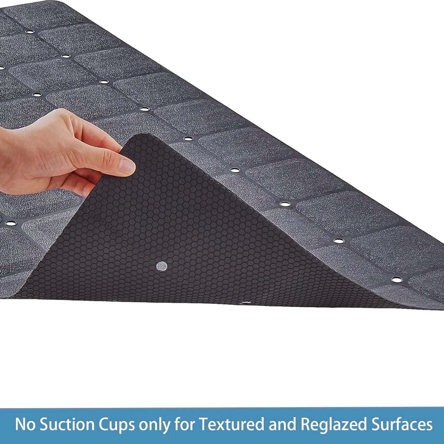 Foldable Silicone Bathtub Mat: Jumbo Size Heavy Duty Safety Bath Mat for Tub Without Suction Cups Non Slip Bath & Shower Mat for Textured, Reglazed, Refinished Tub (Black, 35.8 x 17.7)