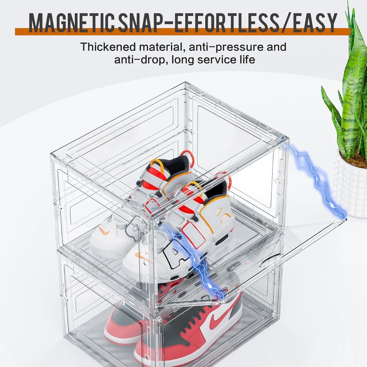 KEFA XL Shoe Storage Box Organizer, 6 Pack Shoe Boxes Clear Plastic Stackable, Sneaker Display Case Container Fit for US 13 (Side 6 PACK CLEAR)