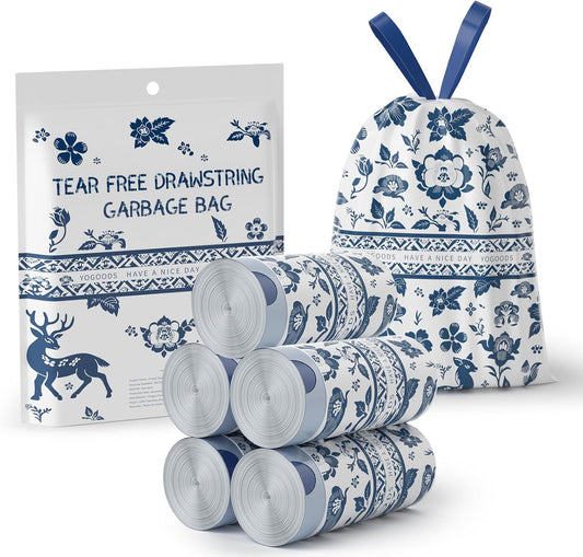 VOK 4 Gallon Trash Bags Drawstring, Printed Small Garbage Bags with Secure Tie, Tear-Resistant & Leakproof Design for Bathroom/Bedroom, Decorative Odor-Control Trash Can Liners, 160 Counts